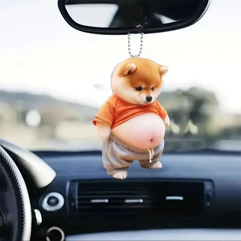 Chubby Dog Cat Mascot Keychain, 2D Flat Acrylic Pendant Cat Hanging Ornament for Car, Car Rearview Mirror Interior Accessories Decor Present for Window - Image 4